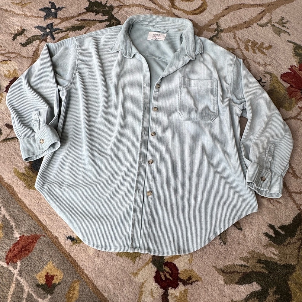 Ashley By 26 International Blue Casual Button Down Shirt Corduroy Medium